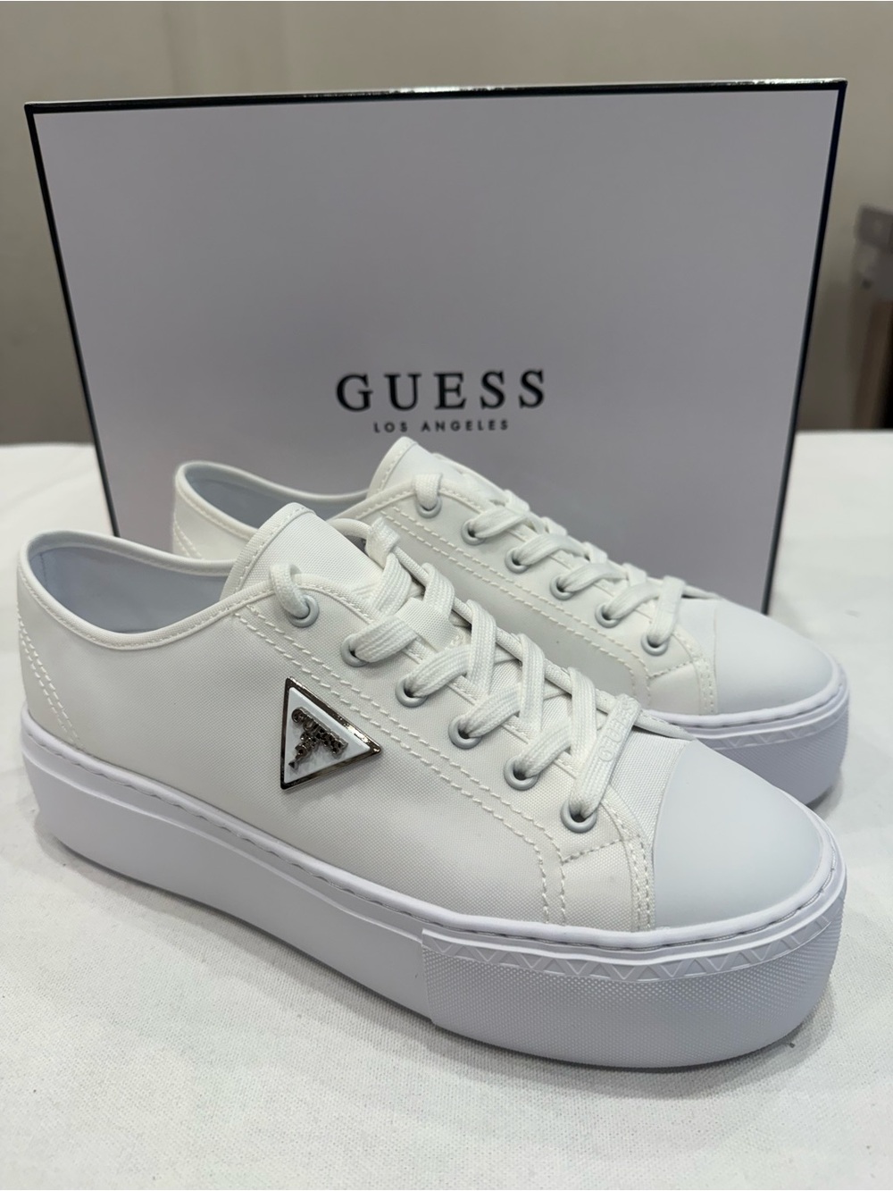 Guess Women's Joezi Low-Top Flatform Sneaker Color White - Picture 1 of 11